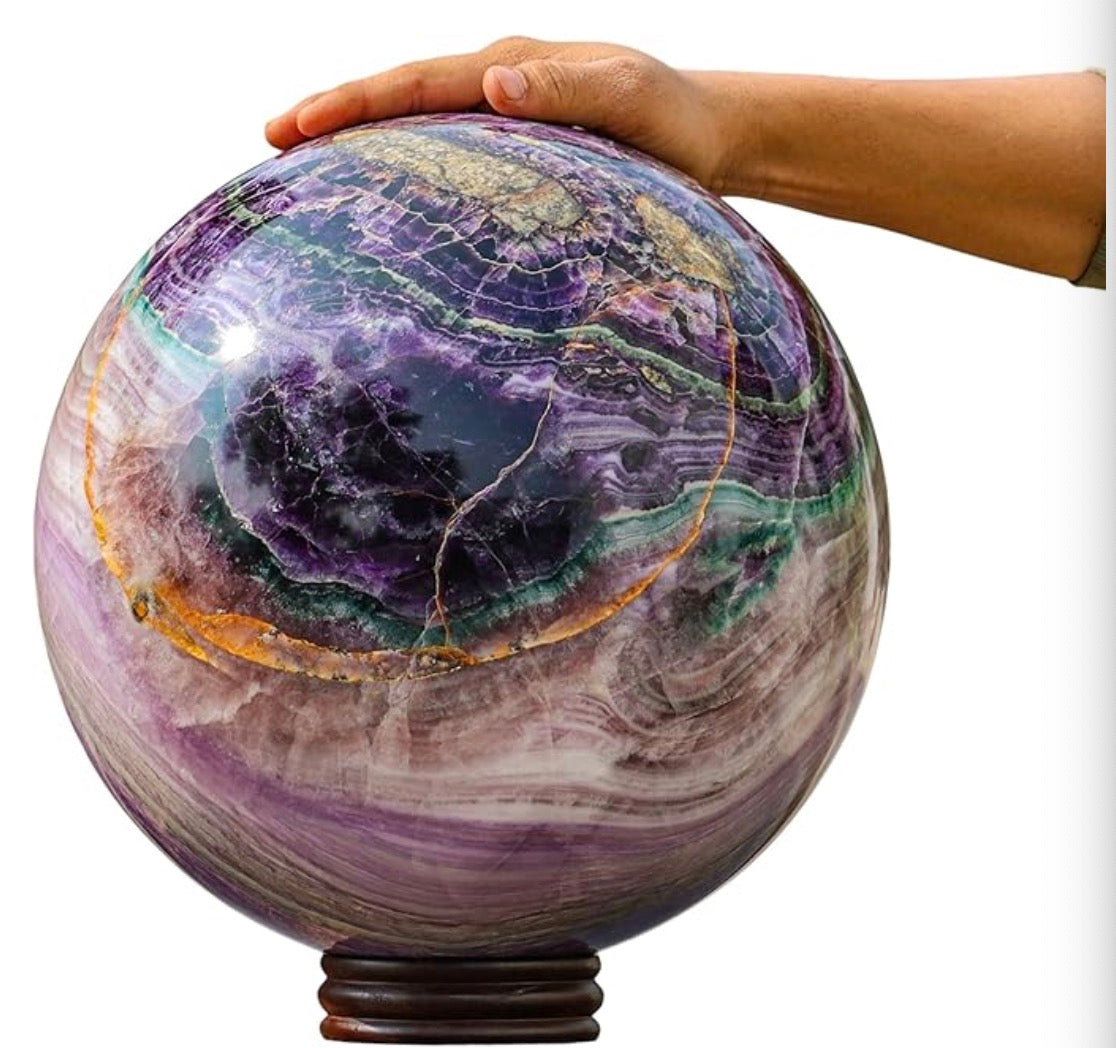 Polished Natural Purple and Multi Fluorite (Fluorspar) Quartz Crystal Chakras Healing Metaphysical Stone Sphere Huge Large (315mm/108.68lbs) Meditation Feng Shui Aura Indoor Ball