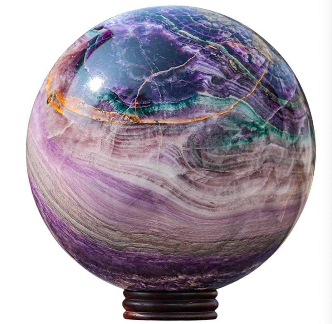 Polished Natural Purple and Multi Fluorite (Fluorspar) Quartz Crystal Chakras Healing Metaphysical Stone Sphere Huge Large (315mm/108.68lbs) Meditation Feng Shui Aura Indoor Ball